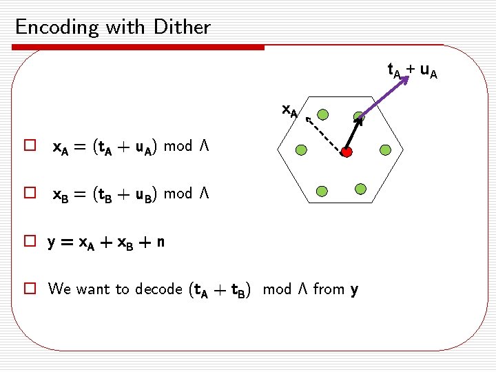 Encoding with Dither t. A + u A x. A o x. A =