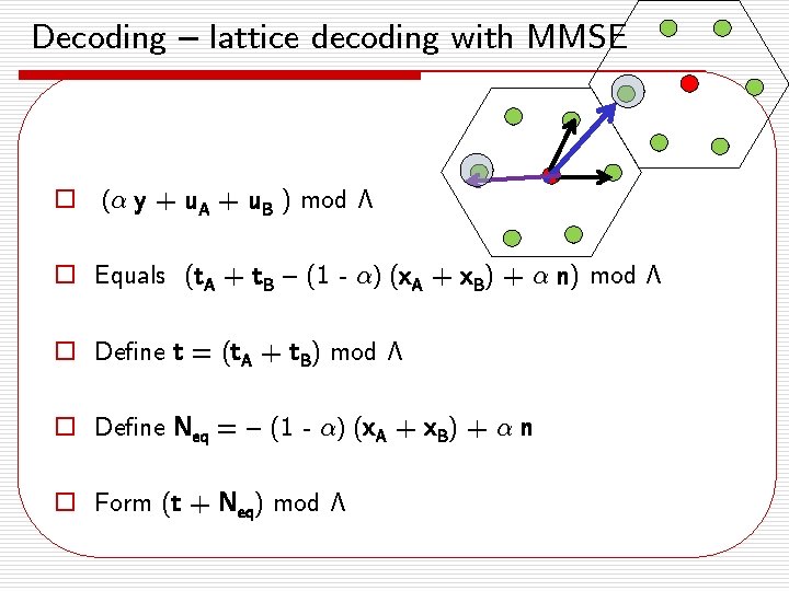 Decoding – lattice decoding with MMSE o (® y + u. A + u.