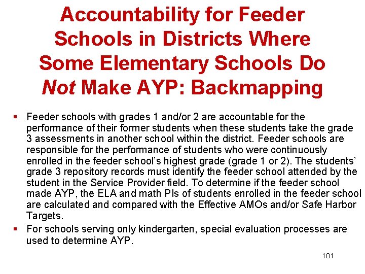 Accountability for Feeder Schools in Districts Where Some Elementary Schools Do Not Make AYP: