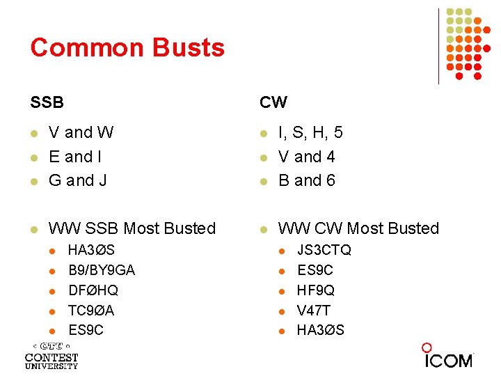 Common Busts SSB CW l l V and W E and I G and