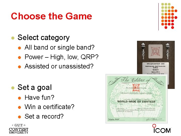 Choose the Game l Select category l l All band or single band? Power
