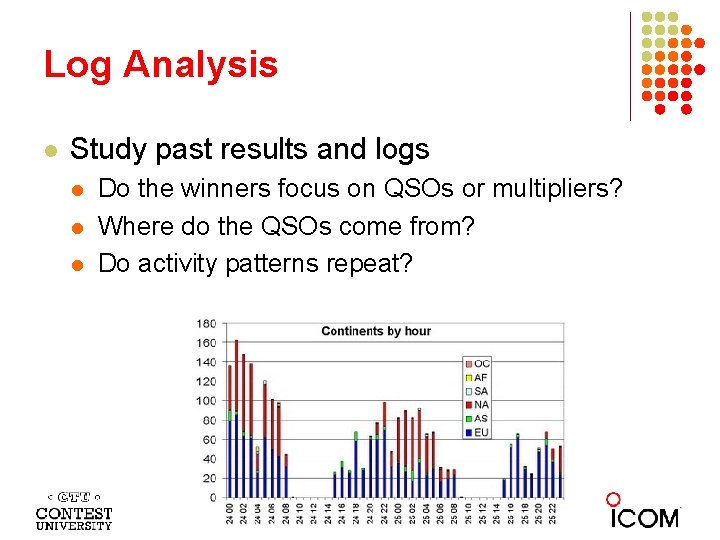 Log Analysis l Study past results and logs l l l Do the winners