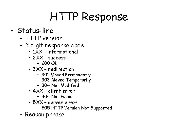 HTTP Response • Status-line – HTTP version – 3 digit response code • 1 HTTP Response • Status-line – HTTP version – 3 digit response code • 1