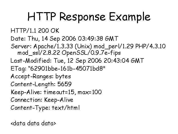 HTTP Response Example HTTP/1. 1 200 OK Date: Thu, 14 Sep 2006 03: 49: HTTP Response Example HTTP/1. 1 200 OK Date: Thu, 14 Sep 2006 03: 49: