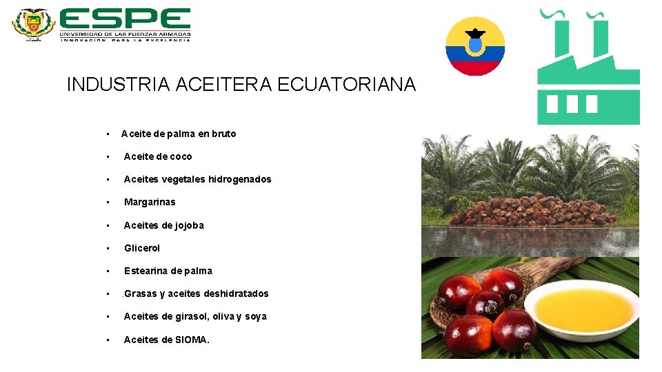 INDUSTRIA ACEITERA ECUATORIANA • Aceite de palma en bruto • Aceite de coco •