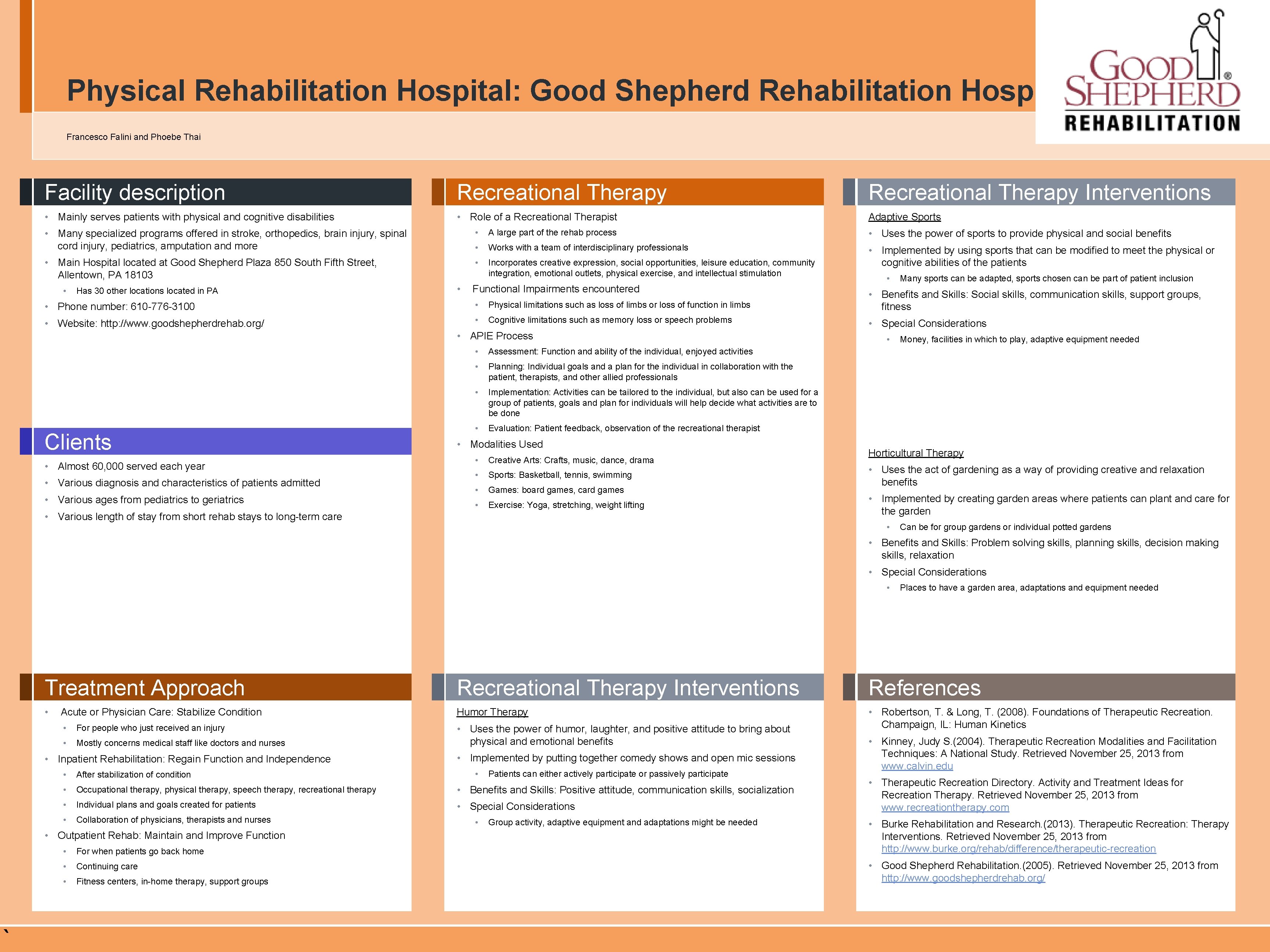 Physical Rehabilitation Hospital: Good Shepherd Rehabilitation Hospital Francesco Falini and Phoebe Thai Facility description