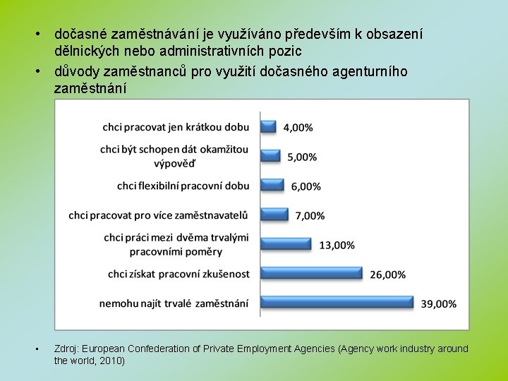  • dočasné zaměstnávání je využíváno především k obsazení dělnických nebo administrativních pozic •