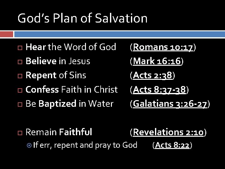 God’s Plan of Salvation Hear the Word of God Believe in Jesus Repent of