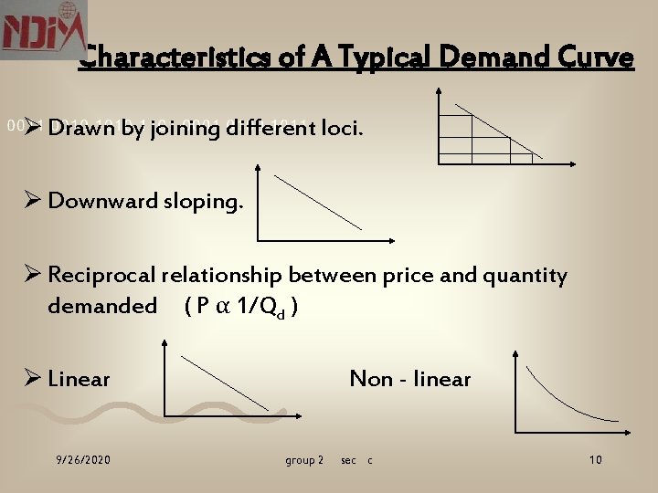 Characteristics of A Typical Demand Curve Ø Drawn by joining different loci. Ø Downward