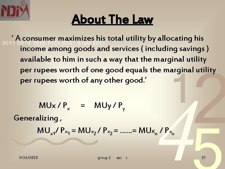 About The Law ‘ A consumer maximizes his total utility by allocating his income