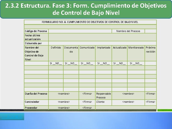 2. 3. 2 Estructura. Fase 3: Form. Cumplimiento de Objetivos de Control de Bajo 2. 3. 2 Estructura. Fase 3: Form. Cumplimiento de Objetivos de Control de Bajo
