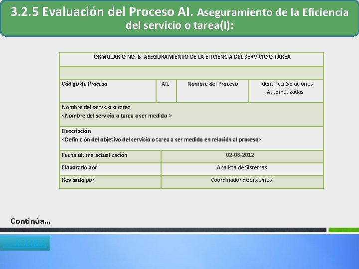 3. 2. 5 Evaluación del Proceso AI. Aseguramiento de la Eficiencia del servicio o 3. 2. 5 Evaluación del Proceso AI. Aseguramiento de la Eficiencia del servicio o