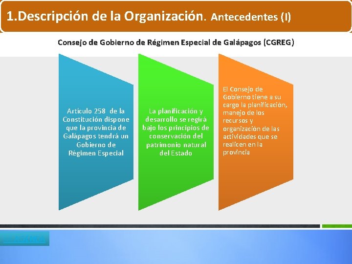1. Descripción de la Organización. Antecedentes (I) Consejo de Gobierno de Régimen Especial de 1. Descripción de la Organización. Antecedentes (I) Consejo de Gobierno de Régimen Especial de