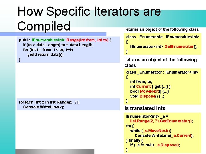 How Specific Iterators are Compiled returns an object of the following class public IEnumerable<int>