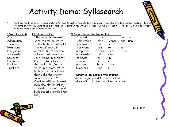 Activity Demo: Syllasearch • You have read the book Amos and Boris (William Steig)