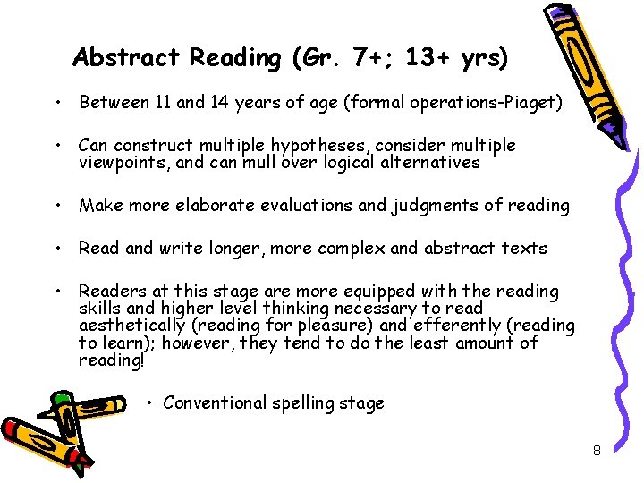 Abstract Reading (Gr. 7+; 13+ yrs) • Between 11 and 14 years of age