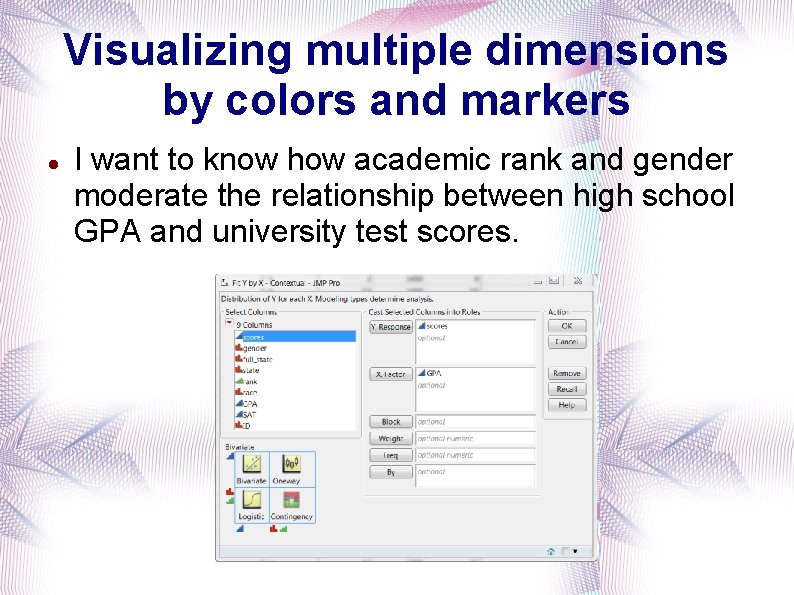Visualizing multiple dimensions by colors and markers I want to know how academic rank