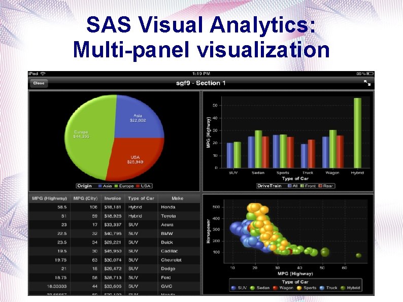 SAS Visual Analytics: Multi-panel visualization 