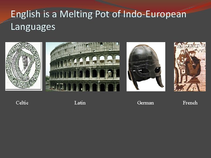 English is a Melting Pot of Indo-European Languages Celtic Latin German French 
