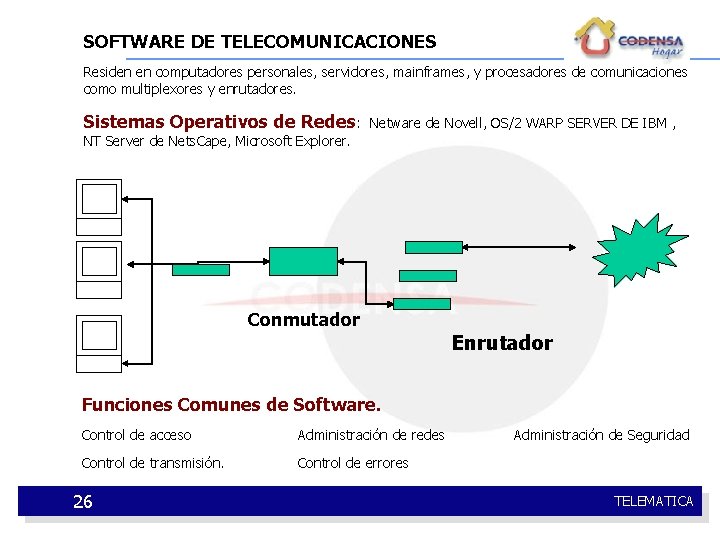 SOFTWARE DE TELECOMUNICACIONES Residen en computadores personales, servidores, mainframes, y procesadores de comunicaciones como