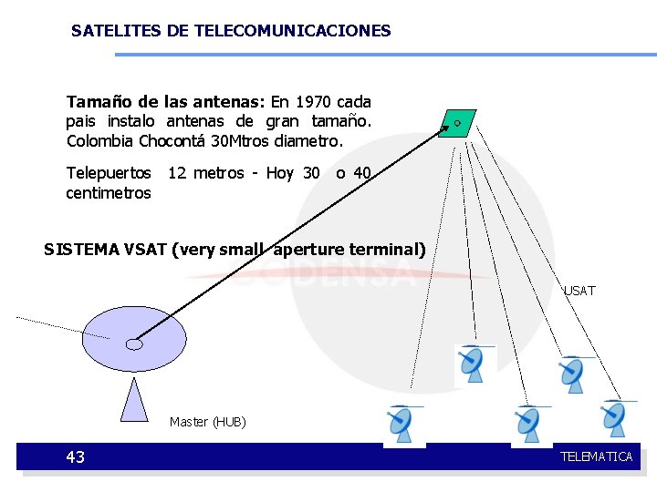 SATELITES DE TELECOMUNICACIONES Tamaño de las antenas: En 1970 cada pais instalo antenas de