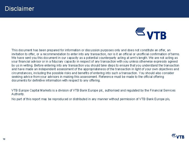 Disclaimer This document has been prepared for information or discussion purposes only and does