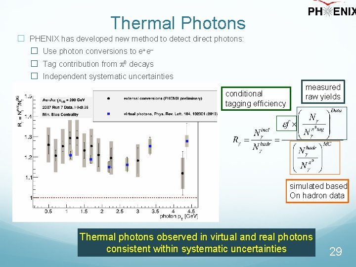 Thermal Photons � PHENIX has developed new method to detect direct photons: � Use