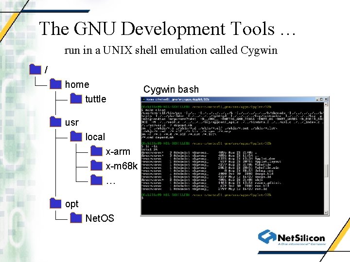 The GNU Development Tools … run in a UNIX shell emulation called Cygwin /