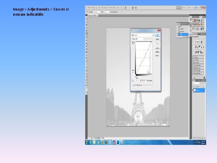 Image > Adjustments > Curves si urmam indicatiile. 