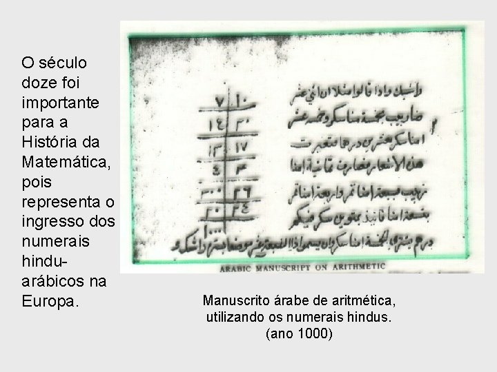 O século doze foi importante para a História da Matemática, pois representa o ingresso