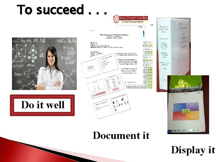 To succeed. . . Do it well Document it Display it 