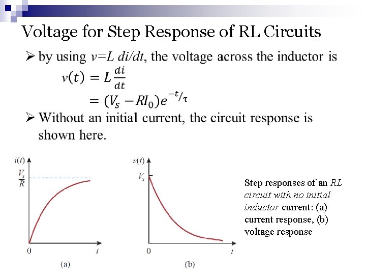 Voltage for Step Response of RL Circuits Step responses of an RL circuit with