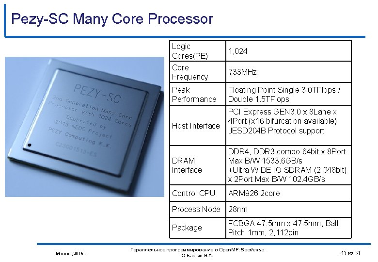 Pezy-SC Many Core Processor Logic Cores(PE) 1, 024 Core Frequency 733 MHz Peak Performance