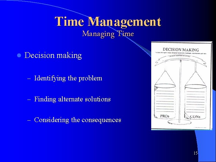 Time Management Managing Time l Decision making – Identifying the problem – Finding alternate