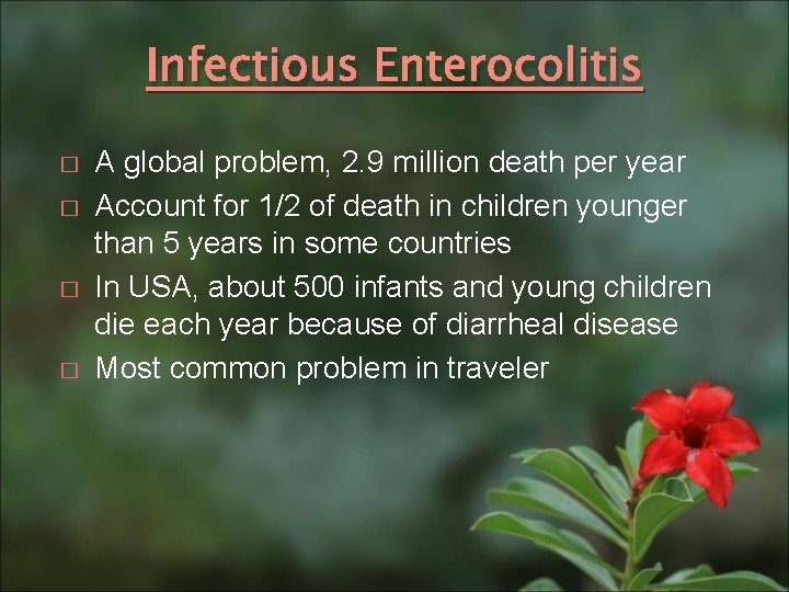 Infectious Enterocolitis � � A global problem, 2. 9 million death per year Account