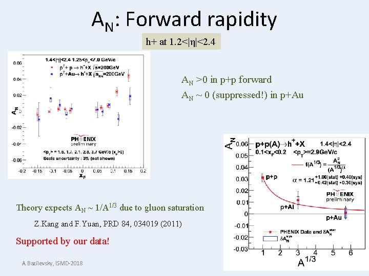 AN: Forward rapidity h+ at 1. 2<|η|<2. 4 AN >0 in p+p forward AN