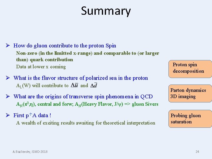 Summary Ø How do gluon contribute to the proton Spin Non-zero (in the limitted