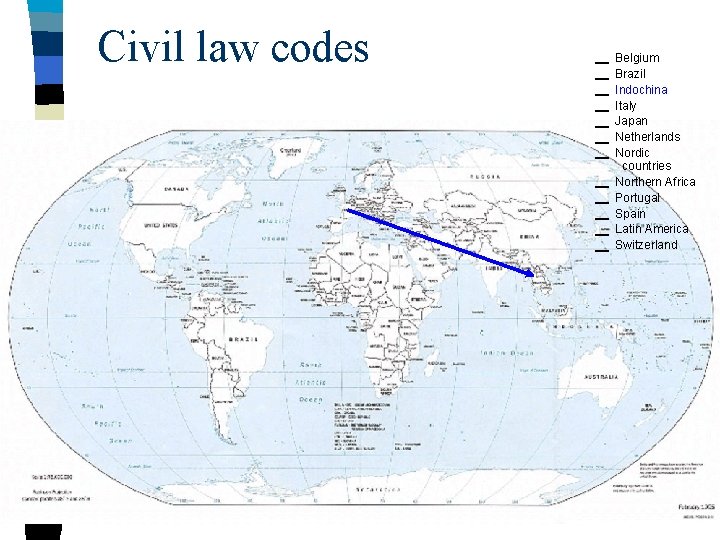 Civil law codes Belgium Brazil Indochina Italy Japan Netherlands Nordic countries Northern Africa Portugal