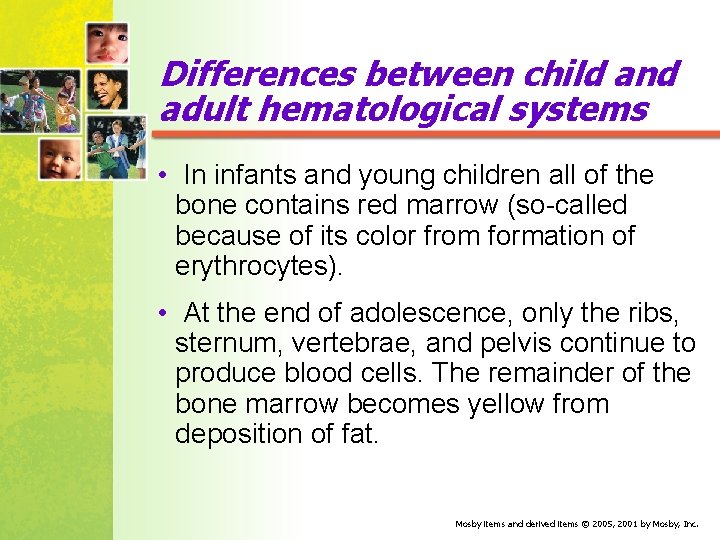 Differences between child and adult hematological systems • In infants and young children all