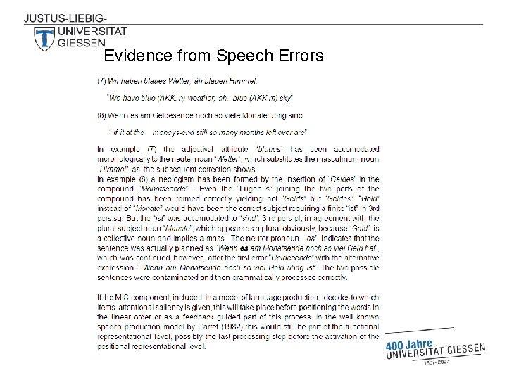 Evidence from Speech Errors 