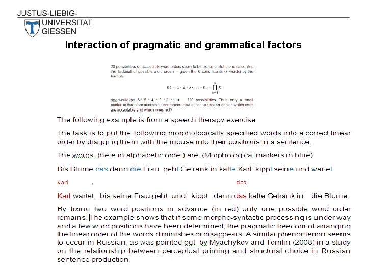 Interaction of pragmatic and grammatical factors 
