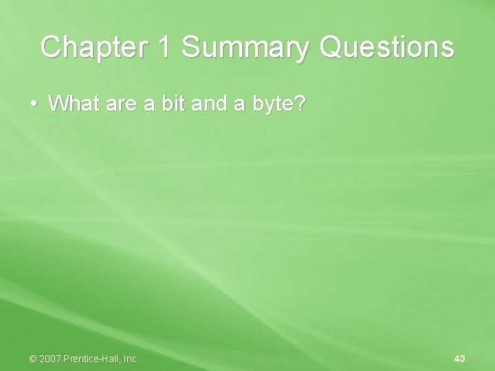 Chapter 1 Summary Questions • What are a bit and a byte? © 2007