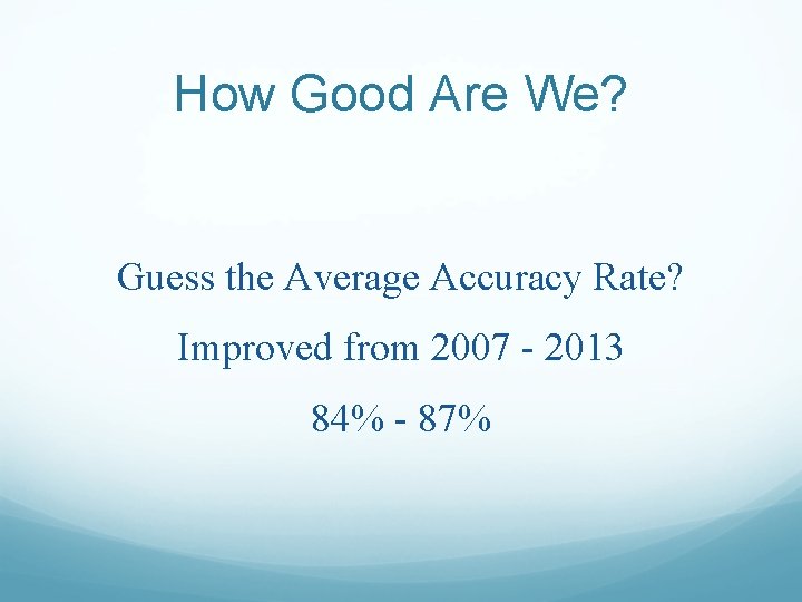 How Good Are We? Guess the Average Accuracy Rate? Improved from 2007 - 2013