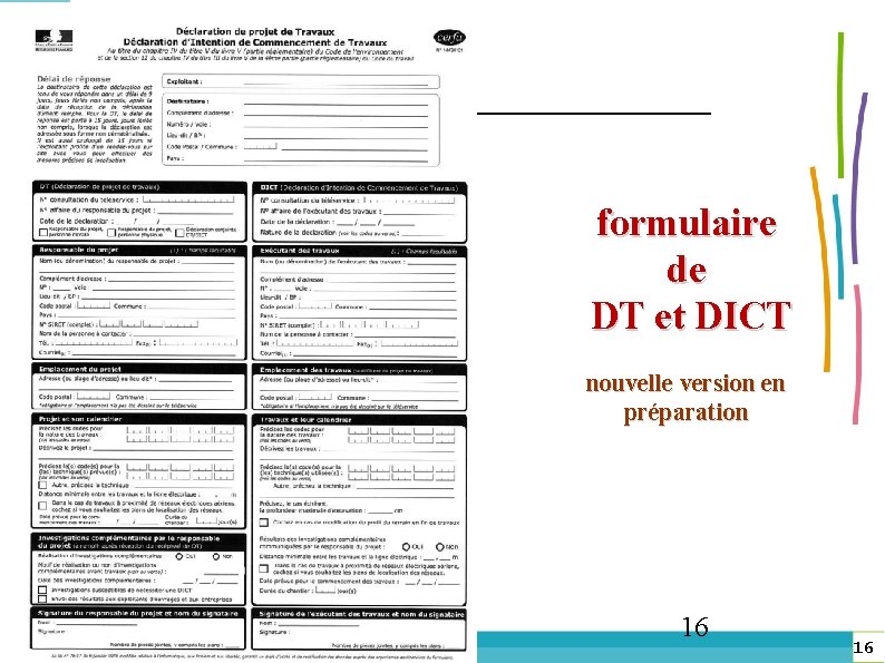 formulaire de DT et DICT nouvelle version en préparation DREAL Lorraine 16 16 