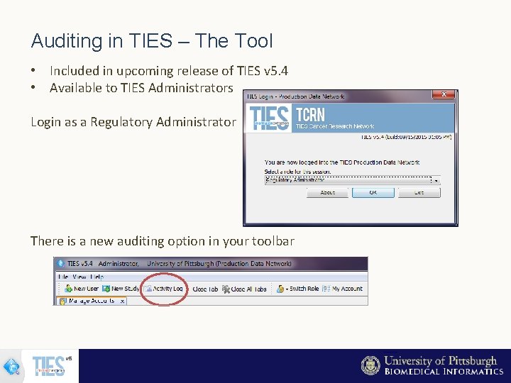 Auditing in TIES – The Tool • Included in upcoming release of TIES v