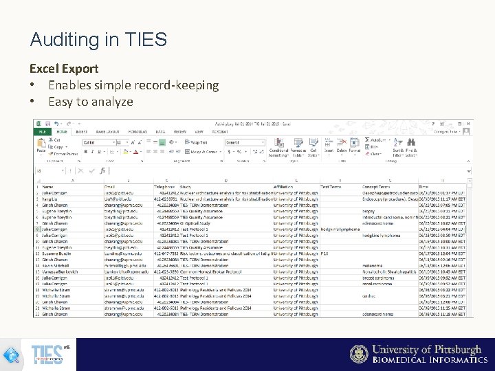 Auditing in TIES Excel Export • Enables simple record-keeping • Easy to analyze 