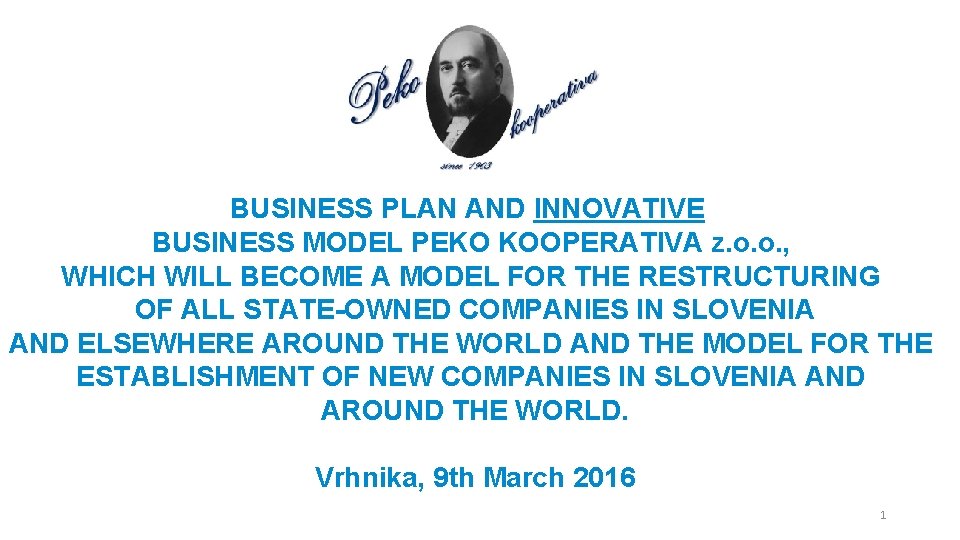 BUSINESS PLAN AND INNOVATIVE BUSINESS MODEL PEKO KOOPERATIVA z. o. o. , WHICH WILL