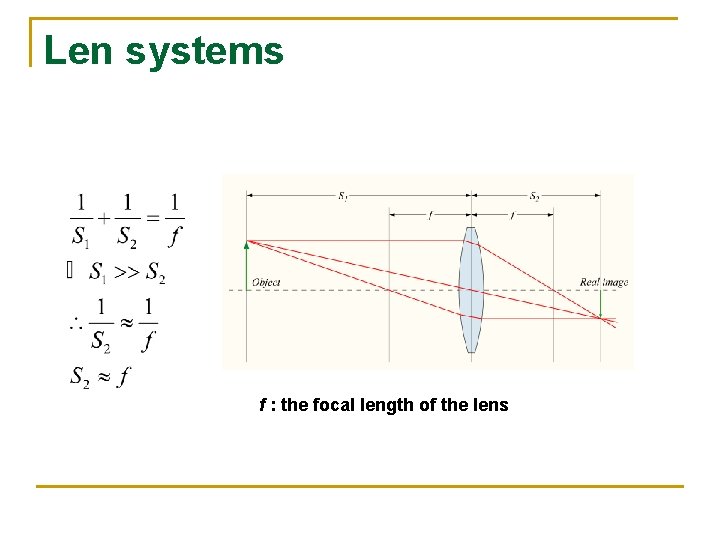 Len systems f : the focal length of the lens 