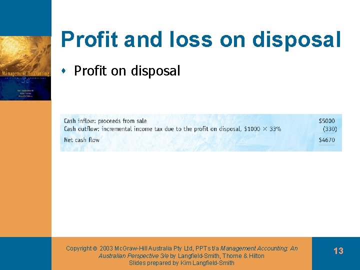 Profit and loss on disposal s Profit on disposal Copyright 2003 Mc. Graw-Hill Australia