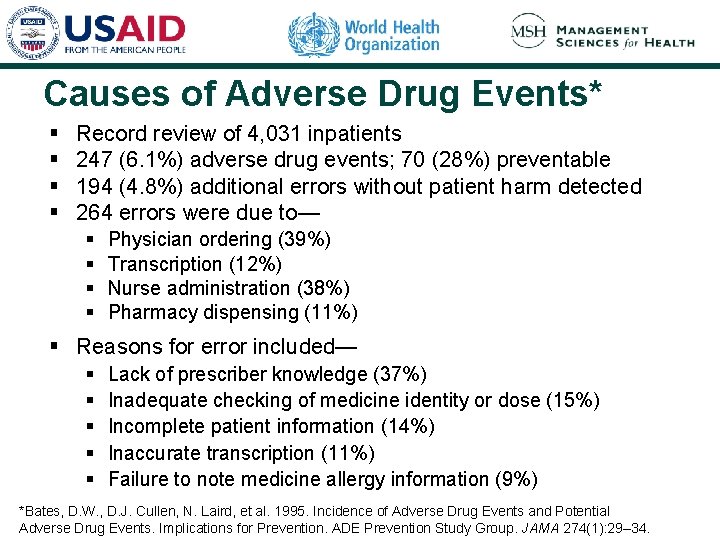 Causes of Adverse Drug Events* § § Record review of 4, 031 inpatients 247